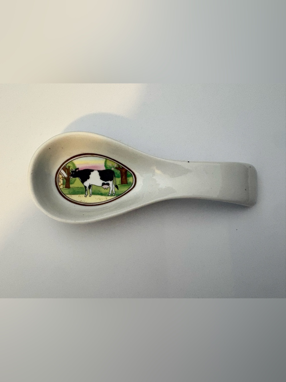 Cow Motif Ceramic Spoon Rest - vintage cottage core